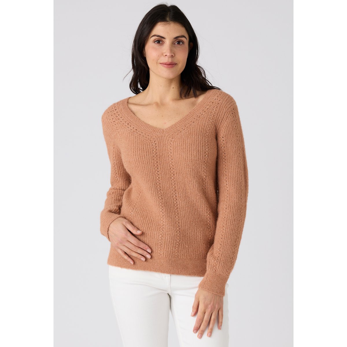 Pull maille perlée Thermolactyl marron, DAMART