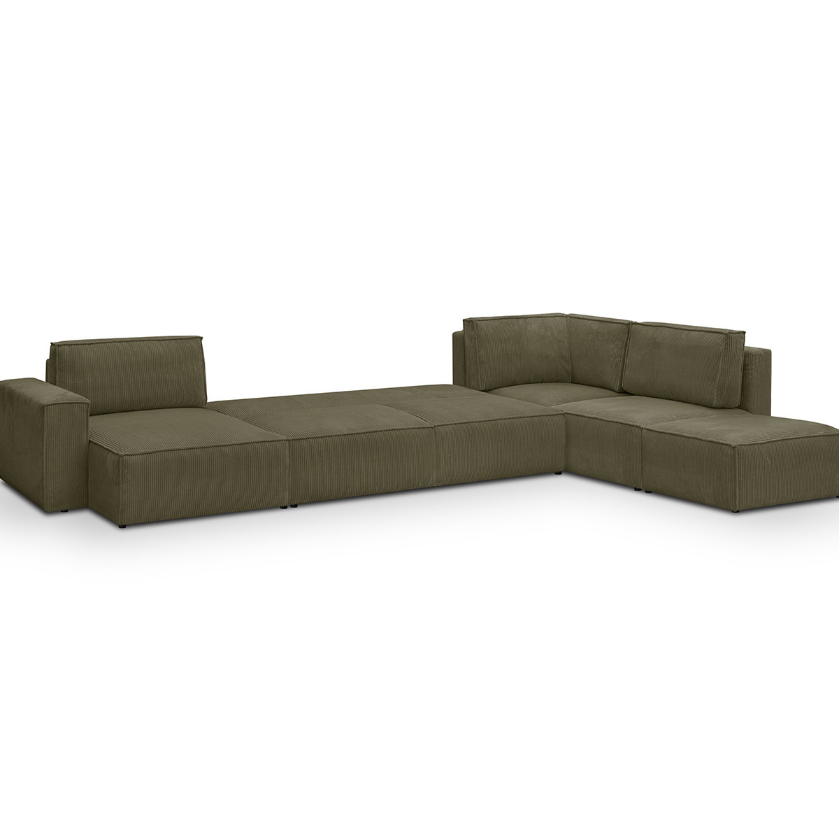 Canapé d'angle droit convertible 8+1 places en velours côtelé - HARPER MOD vert kaki, HOMIFAB