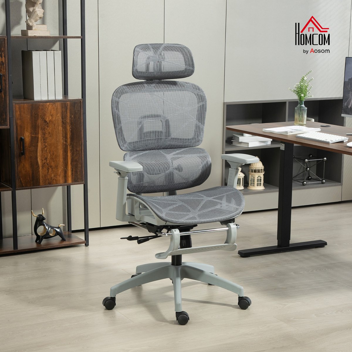 Chaise de bureau Maille (100 % polyester) gris, HOMCOM