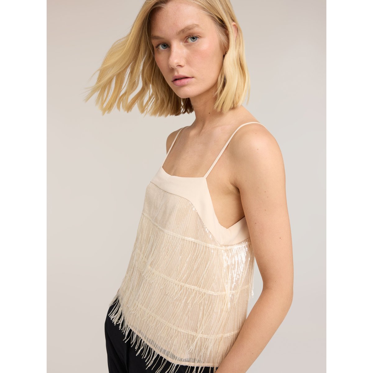 Top à franges beige, MOTIVI