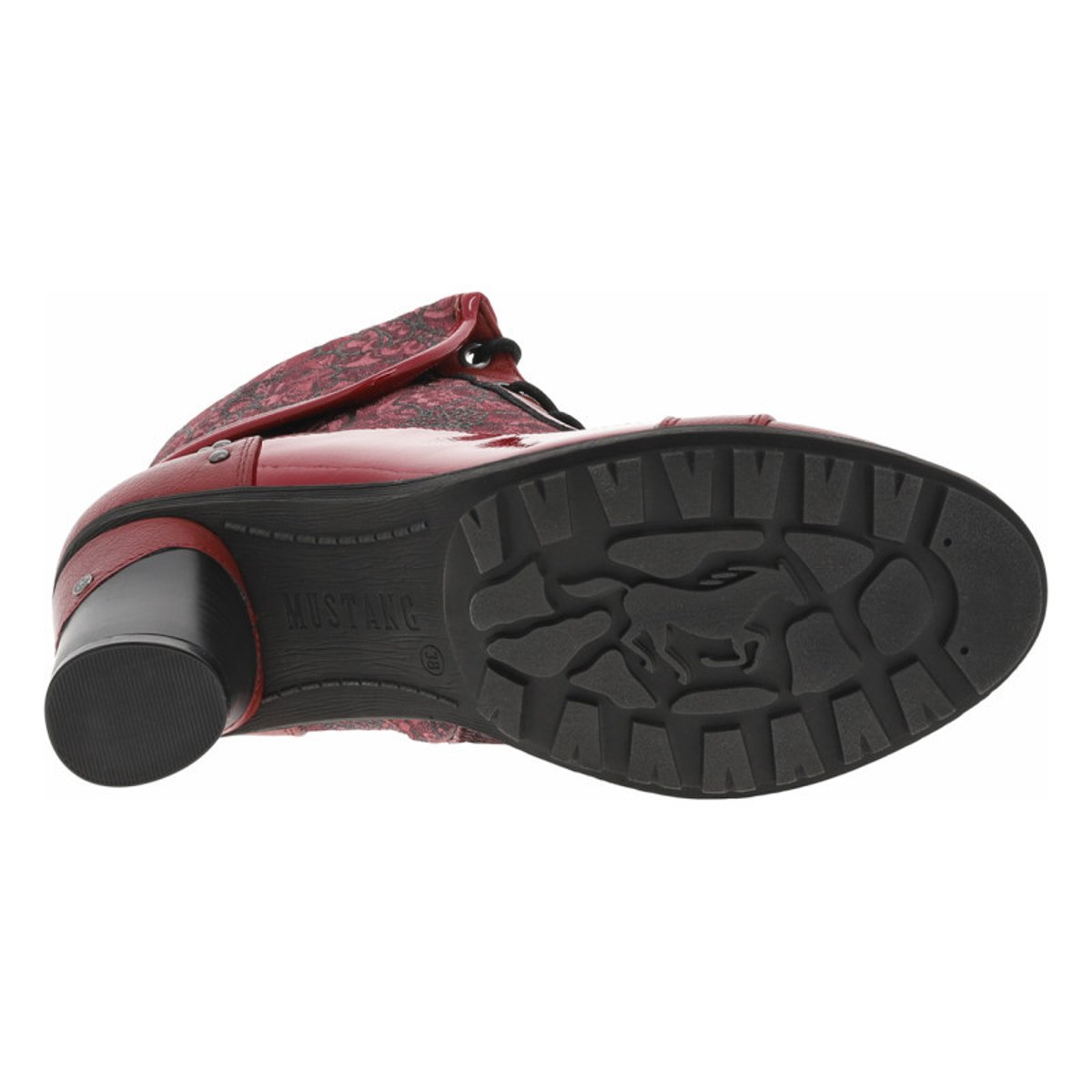 Bottines rouges à talon décroché haut avec un zip et des lacets ronds rouges, MUSTANG