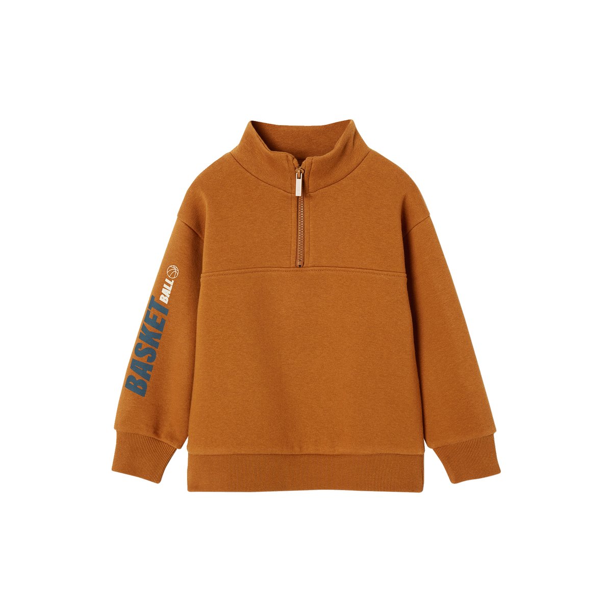 Sweat col camionneur sport motif basket sur manche noisette, VERTBAUDET