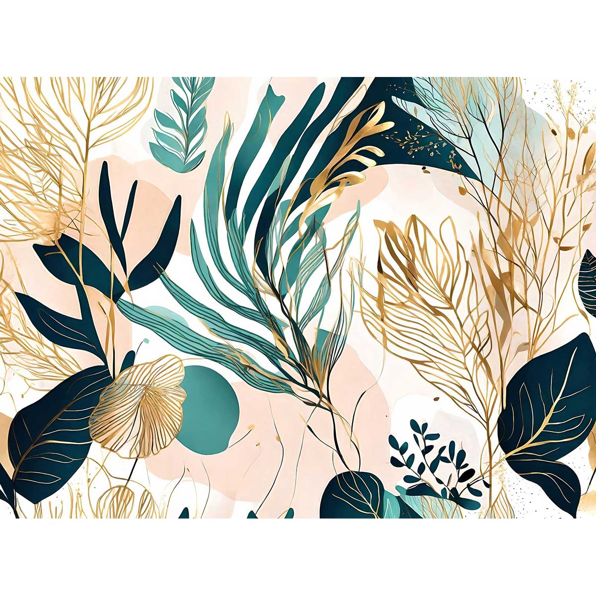 Papier peint feuillage dorée intissé, HEXOA