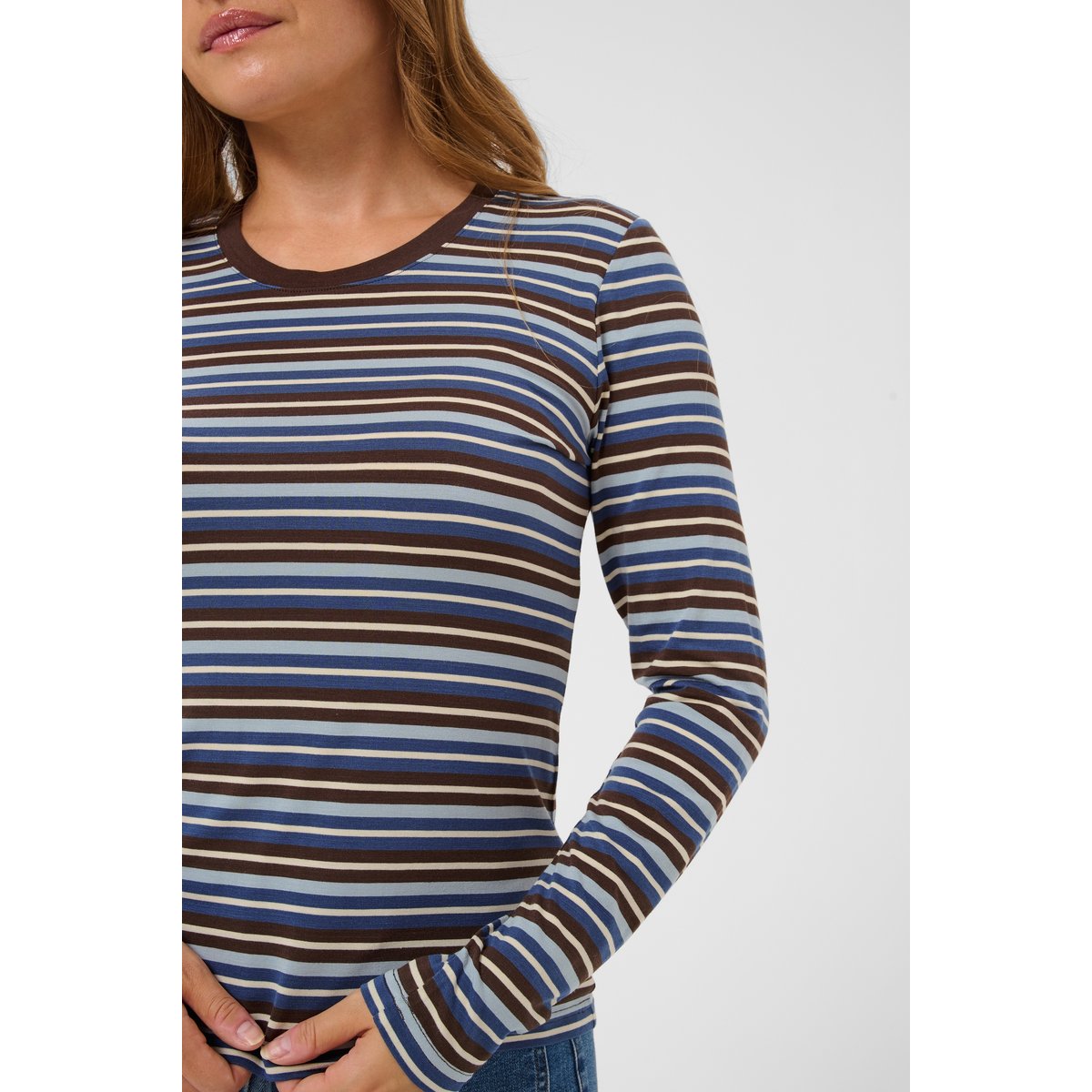 T-shirt à manches longues marron bleu coffee bean/blue multi stripe, KAFFE
