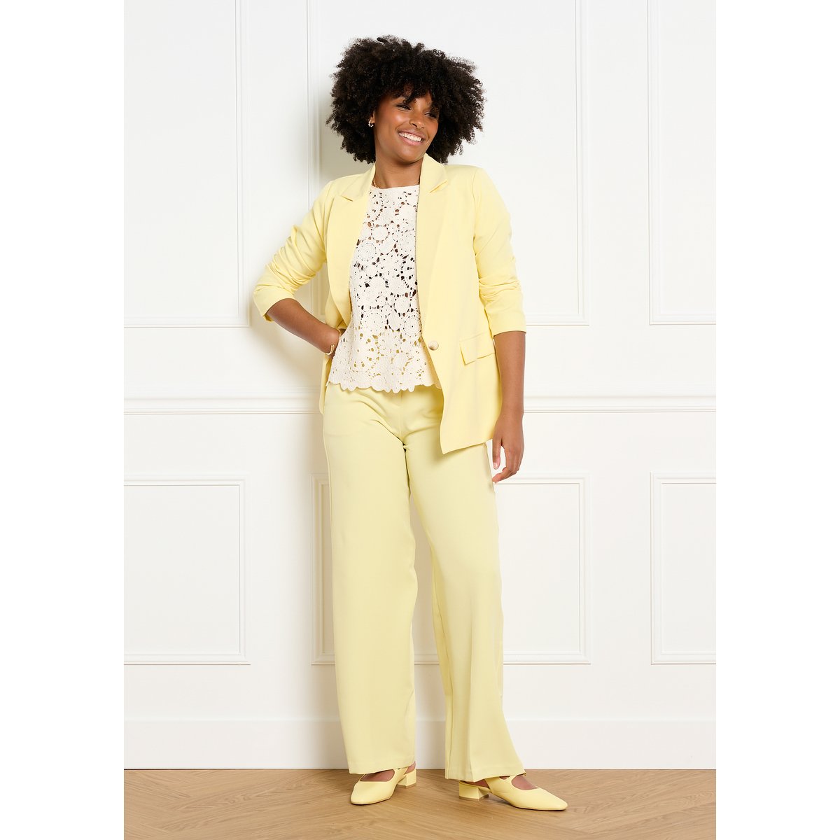 Blazer structuré élégant jaune pastel, LOLALIZA