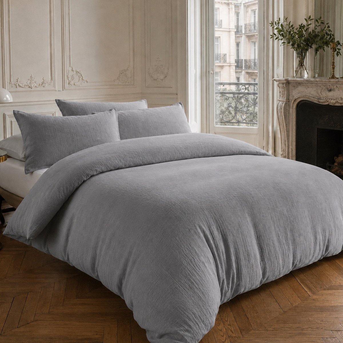 Parure housse de couette en gaze de coton unie, RELAX charbon, C DESIGN HOME TEXTILE