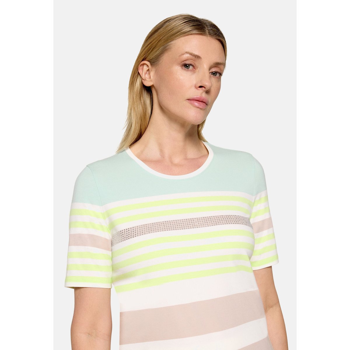 T-shirt basique à rayures horizontales beige/green, BETTY BARCLAY