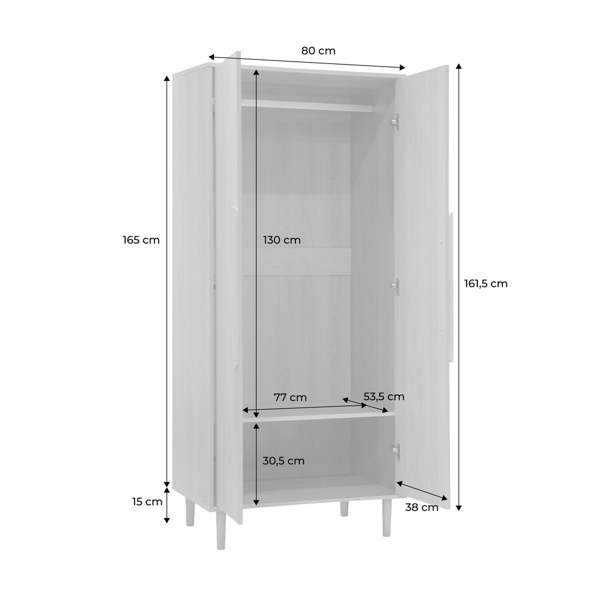Armoire dressing décor bois 2 portes, étagères et penderie JULIANA noyer, SWEEEK