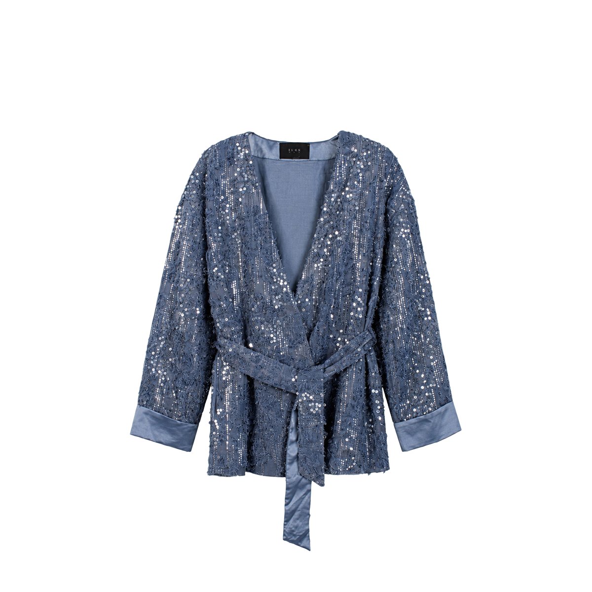 Veste kimono oversize brodée sequins bleu, IKKS