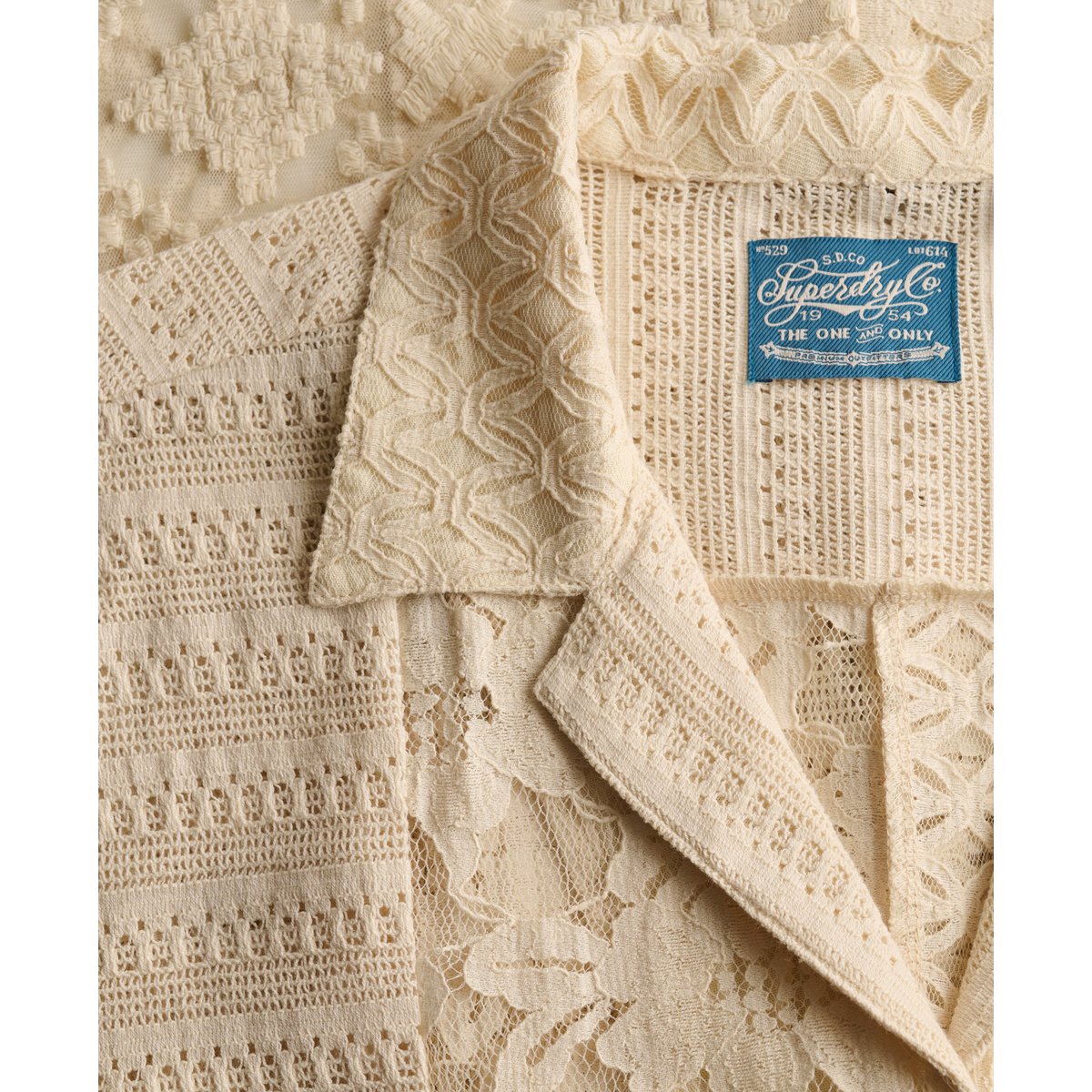 Chemise Resort Beach Dentelle Coupe Décontractée écru poudré, SUPERDRY