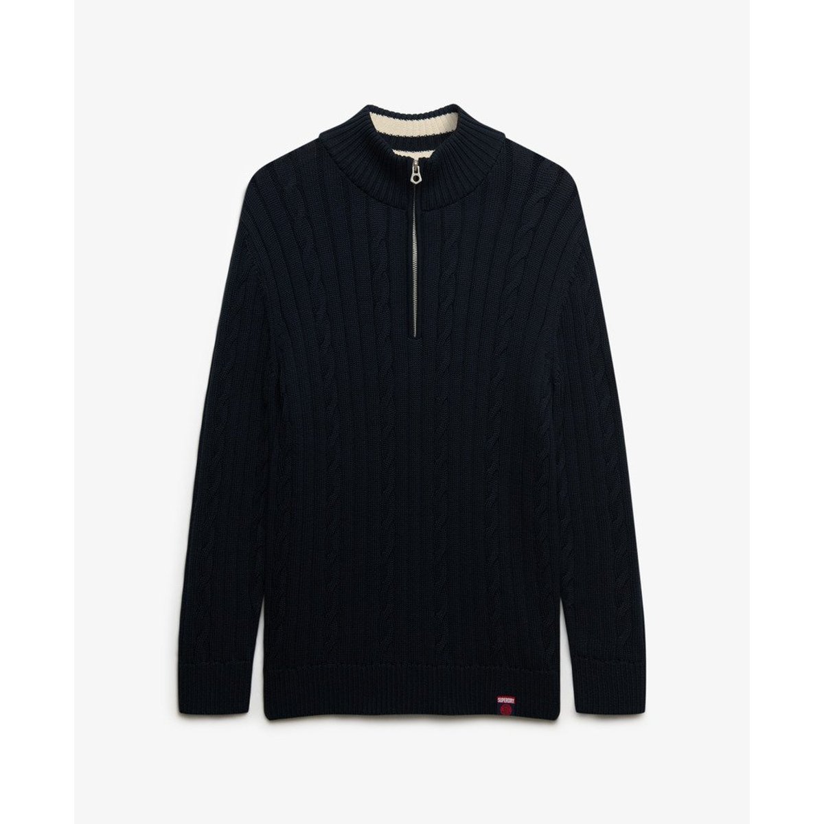 Pull à demi-zip en maille torsadée décontracté bleu marine éclipse, SUPERDRY