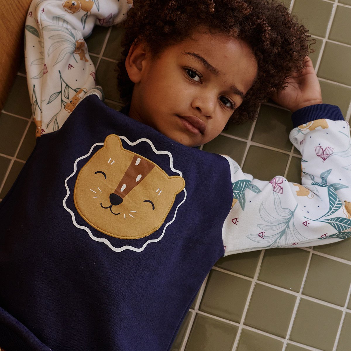 Sweat-shirt enfant en molleton Charly bleu, PETIT BEGUIN