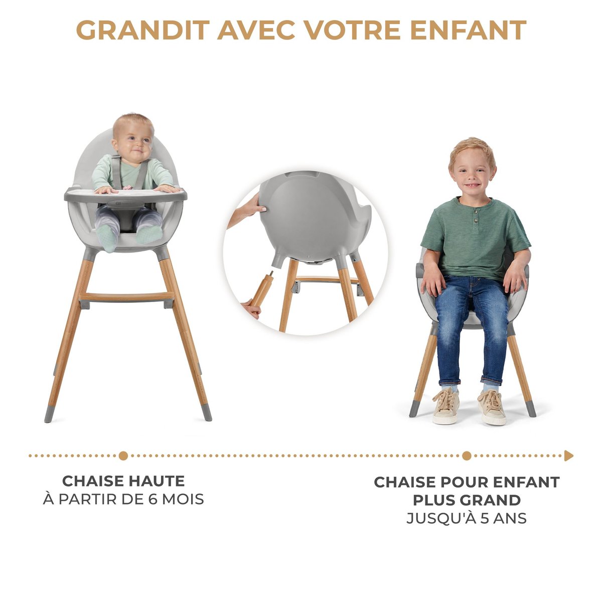 Chaise haute 2 en 1 Fini 2 gris, KINDERKRAFT