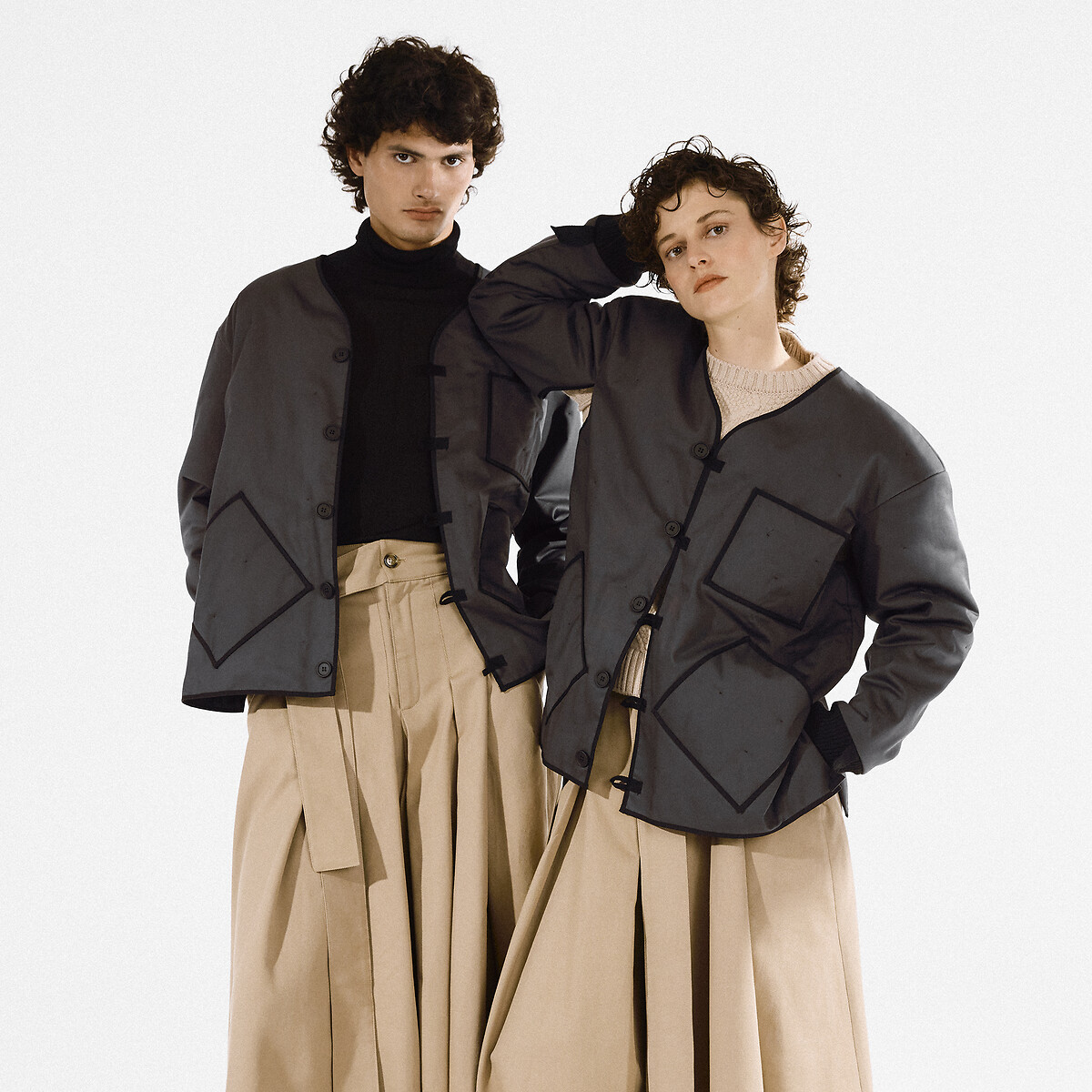 Veste esprit militaire matelassée, en coton gris, LA REDOUTE X EWEN