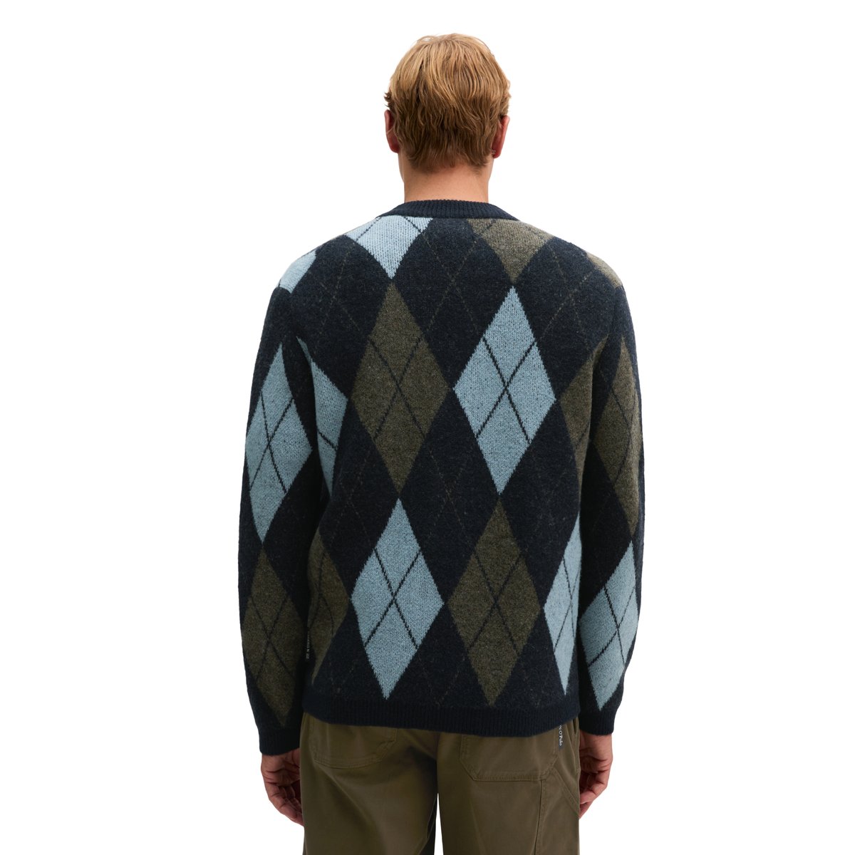 Cardigan à motif argyle en mélange de laine moelleux bleu, MARC O'POLO