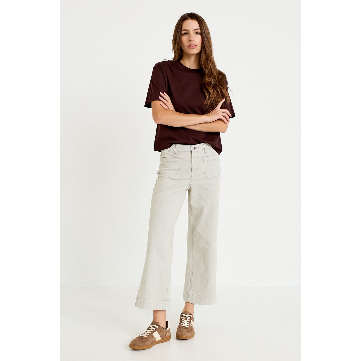 Pantalon large cropped taille haute vert kaki, CACHE CACHE