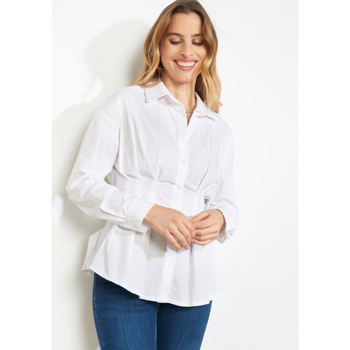 Chemise cintrée plissée blanc, LOLALIZA