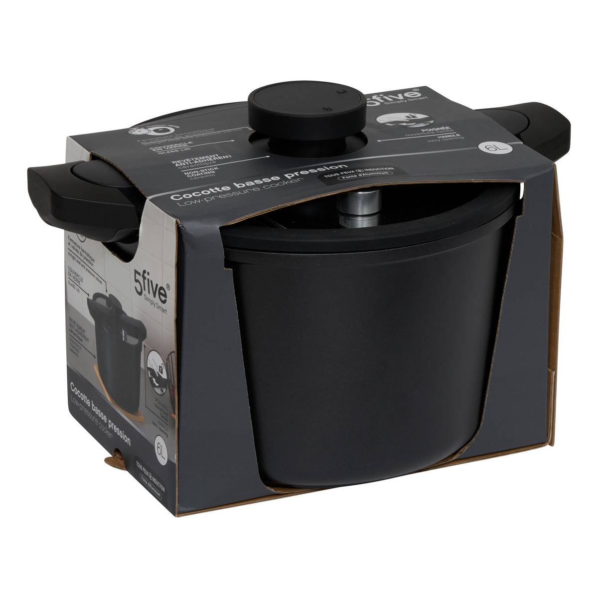 Cocotte 6L en fonte d'aluminium EVOLUTION noir, 5FIVE SIMPLY SMART