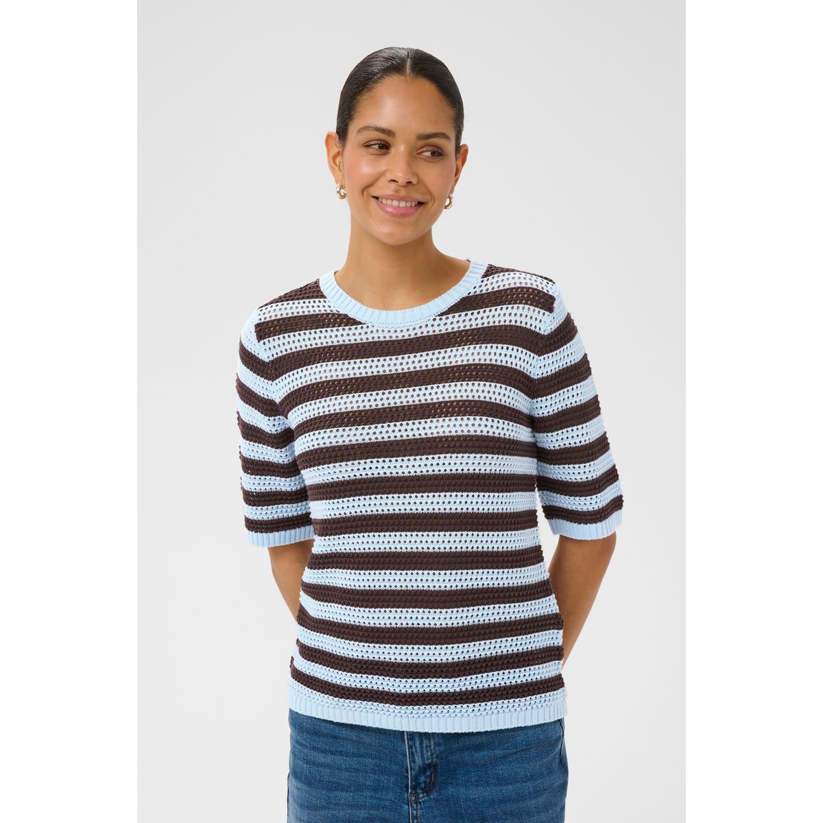 Pullover tricoté marron fudge, nantucket breeze stripe, KAFFE