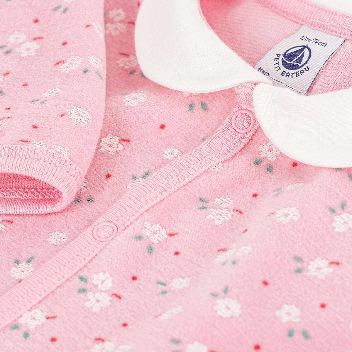 Pigiama con stampa a fiori, colletto Claudine rosa, PETIT BATEAU