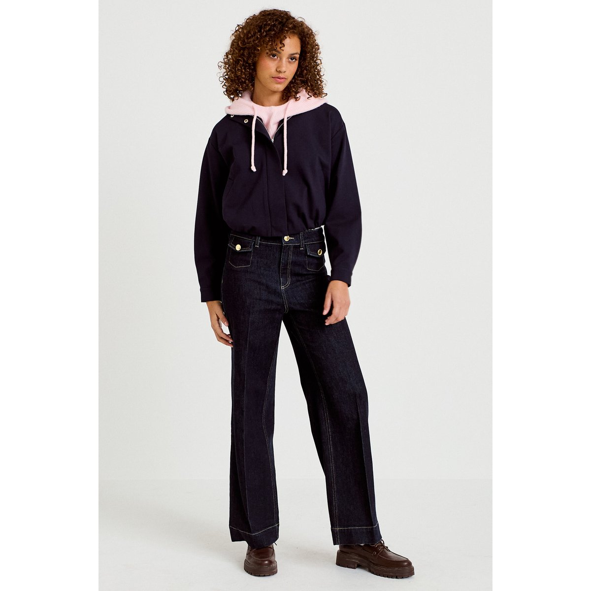 Veste cropped bas resserré bleu marine, CACHE CACHE