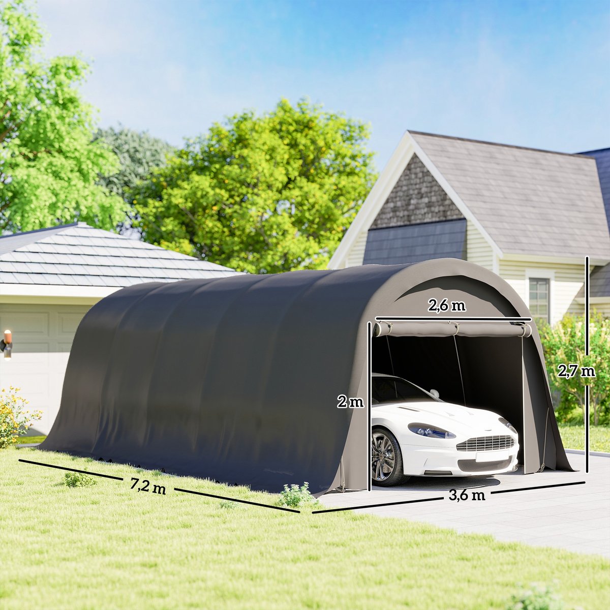 Abri pour voiture Acier galvanisé Gris Foncé gris foncé, OUTSUNNY