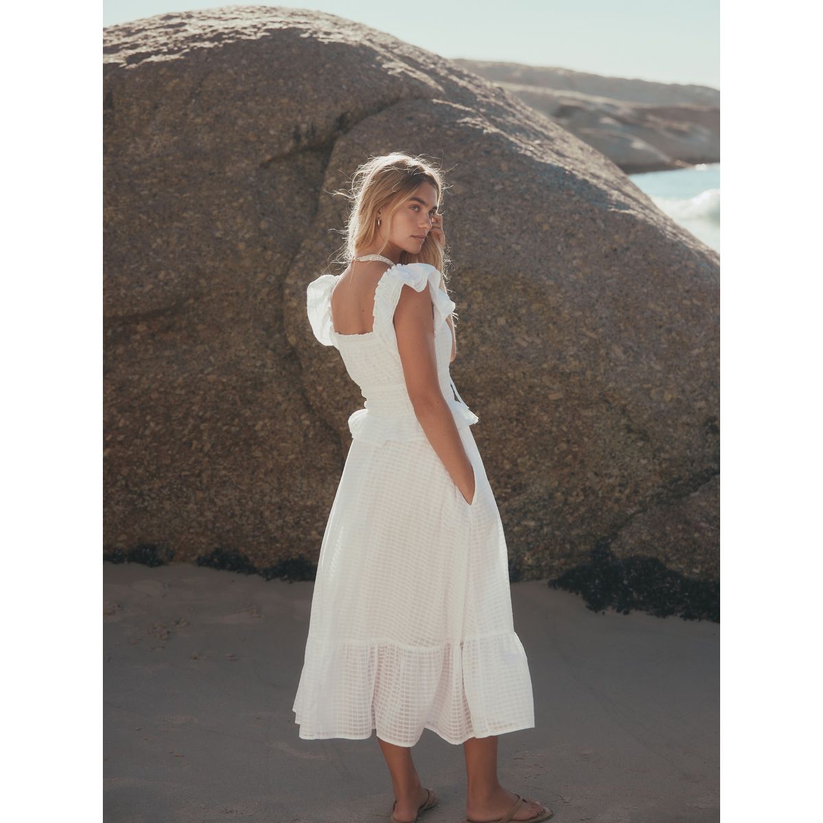 Robe à col carré et manches évasées blanc, NEXT