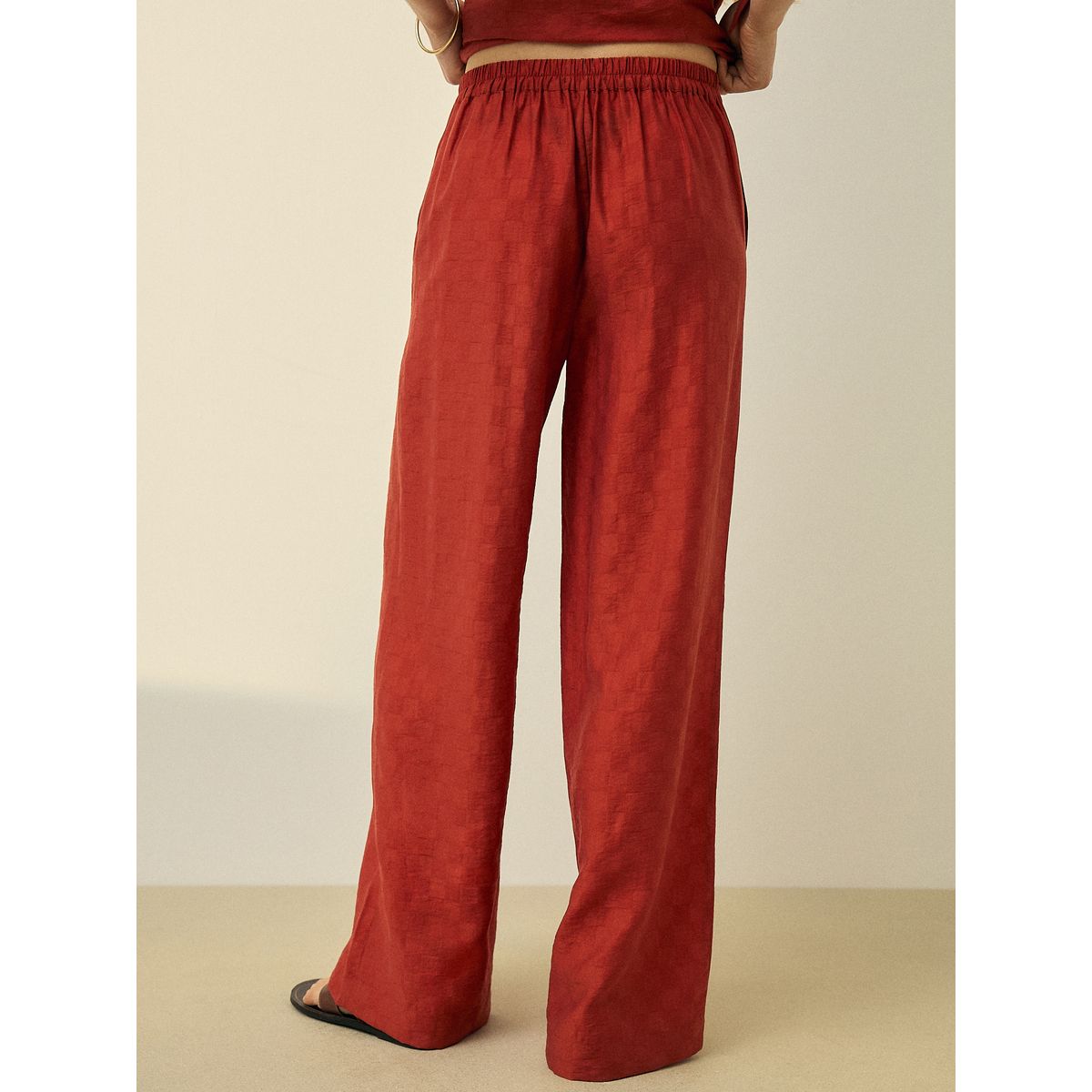 Pantalon à damier jacquard large rouge rouille, NEXT