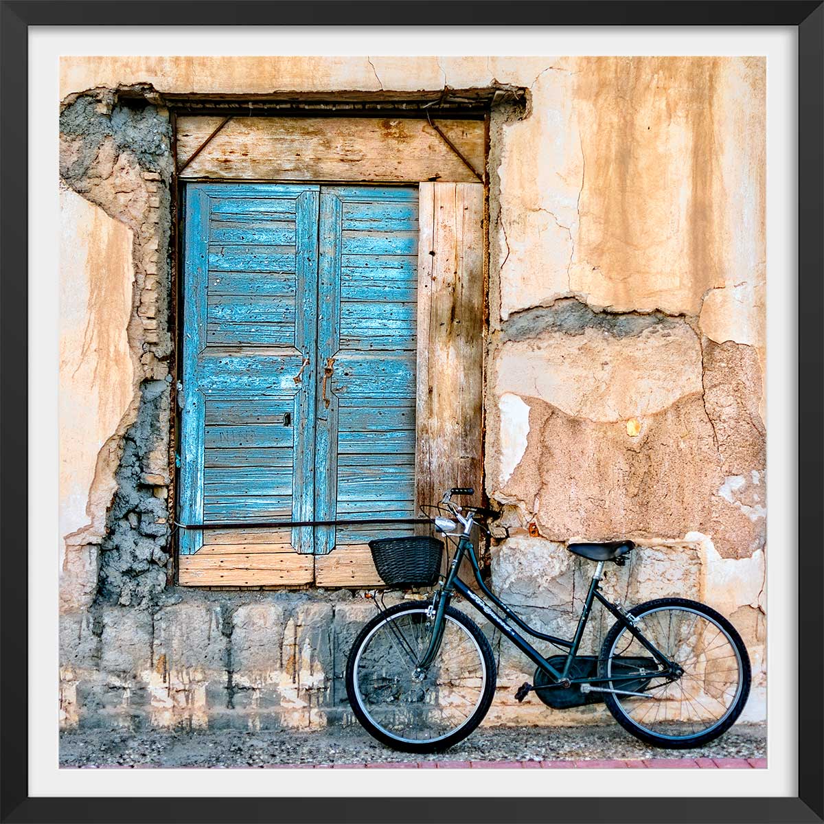 Poster bicyclette bleue affiche + cadre en bois - noir, HEXOA
