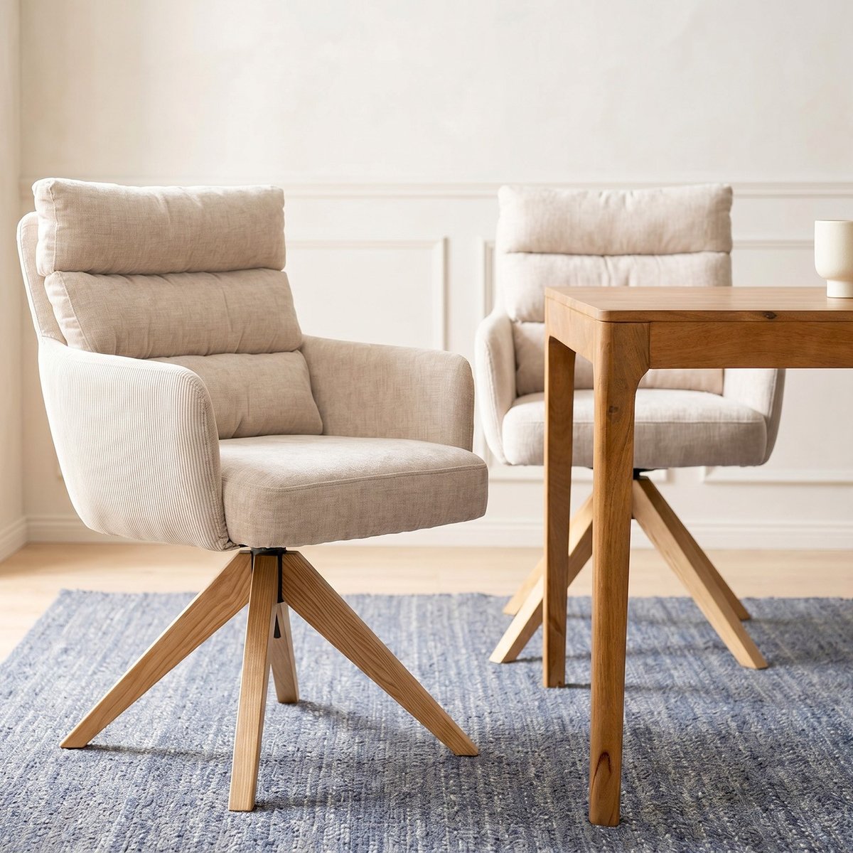 Chaise avec accoudoirs pivotante, BOSSE beige, KARE DESIGN