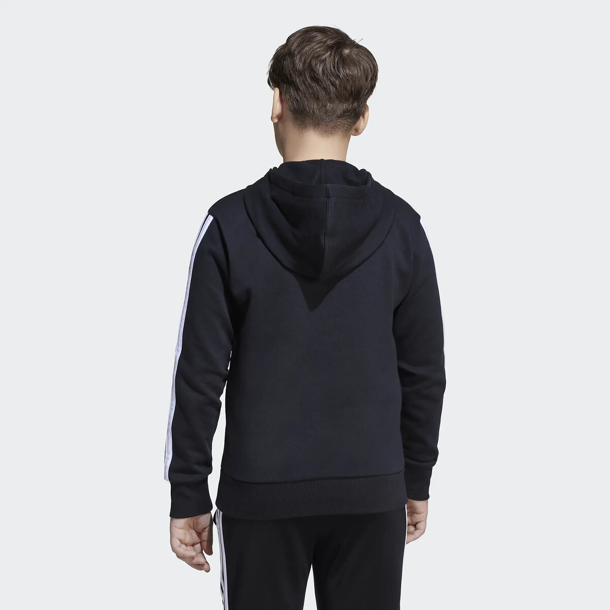 Felpa con cappuccio in tessuto garzato, 3 bande, ESSENTIALS nero , adidas Performance
