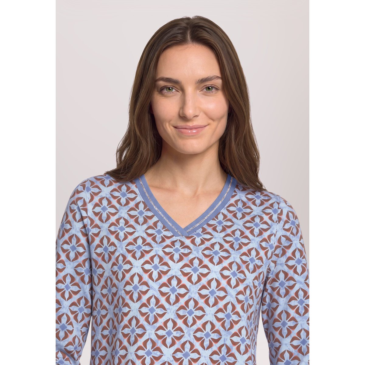T-shirt façon blouse à élastique bleu/marron, BETTY BARCLAY