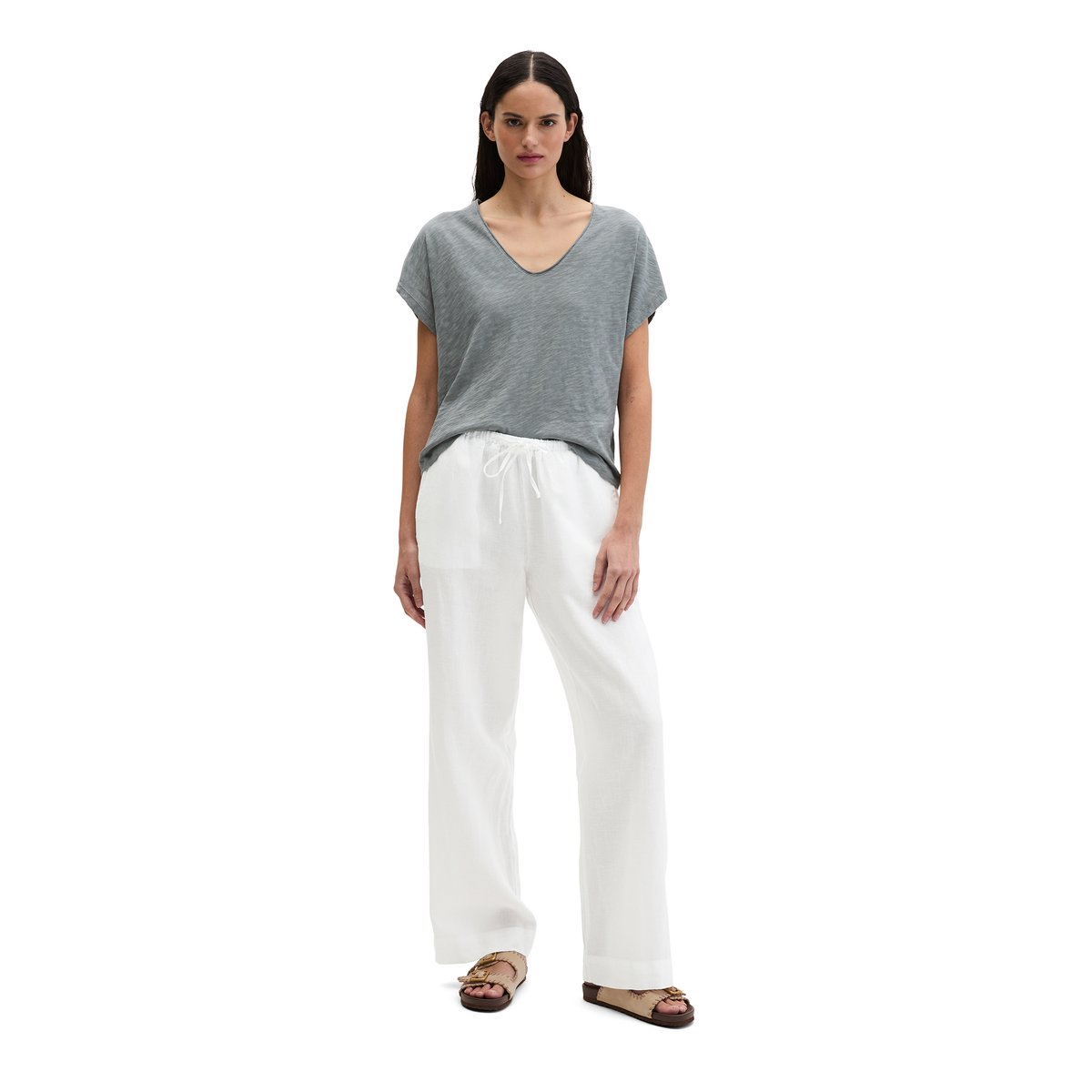 T-shirt loose en jersey slub gris, MARC O'POLO