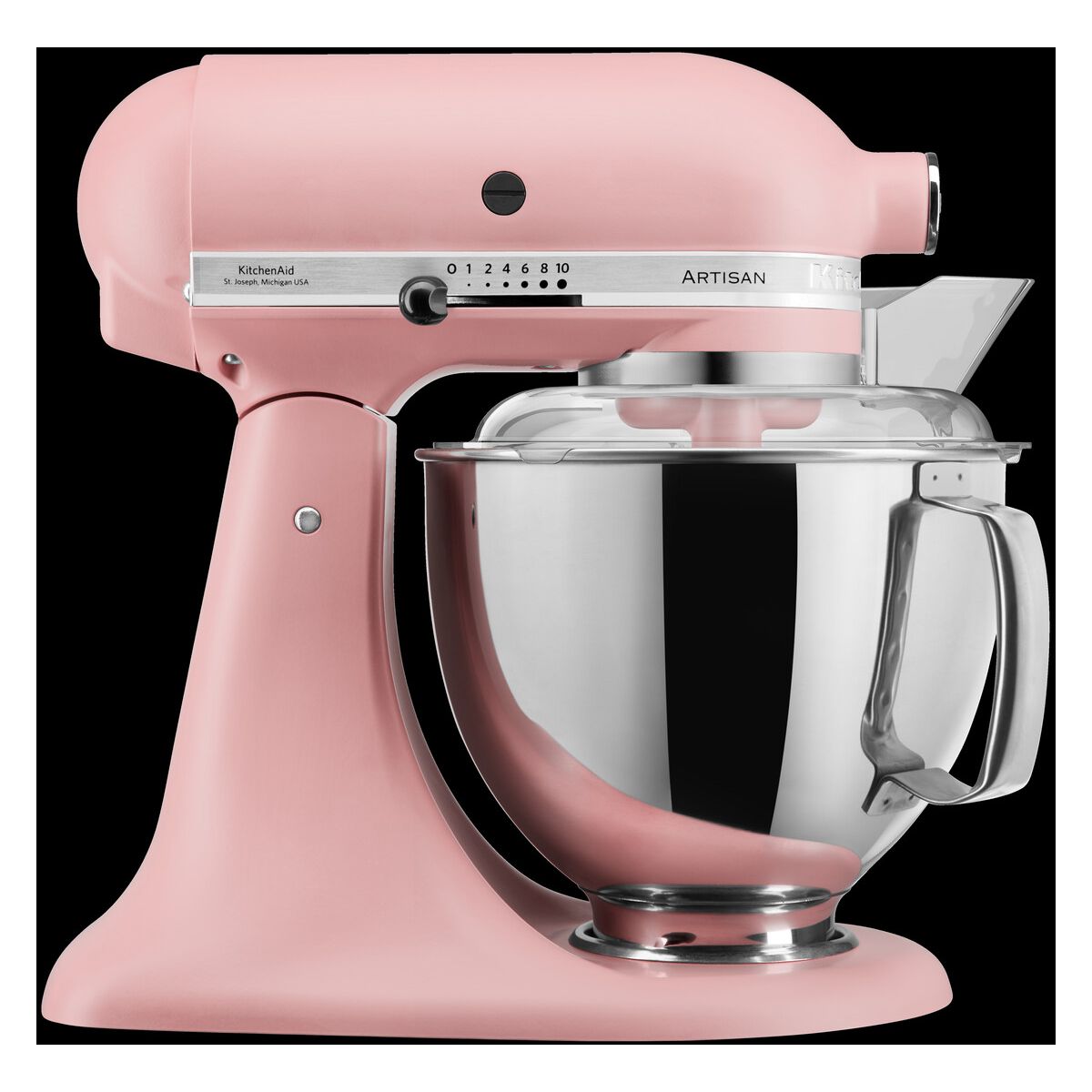Robot pâtissier 5KSM175PSEDR rose poudré, 4,8 L, bol avec poignée + bol 3 L, batteur souple et couvercle couleur unique, KITCHENAID