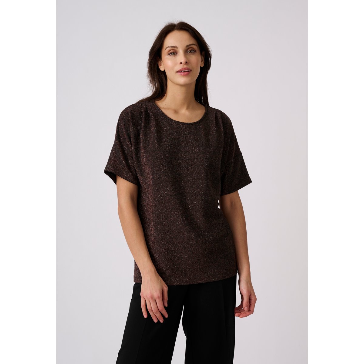 T-shirt en maille brillante marron chocolat, DAMART