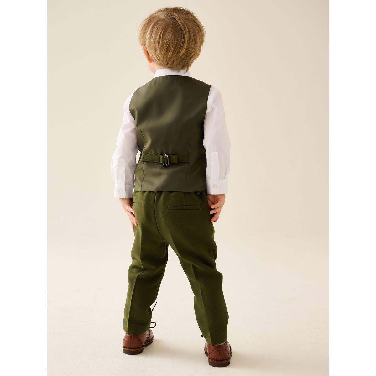 Ensemble gilet, chemise, pantalon et papillon vert olive, NEXT