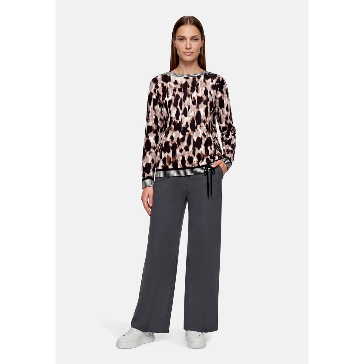Pull-over en maille à manches longues beige/noir, BETTY BARCLAY
