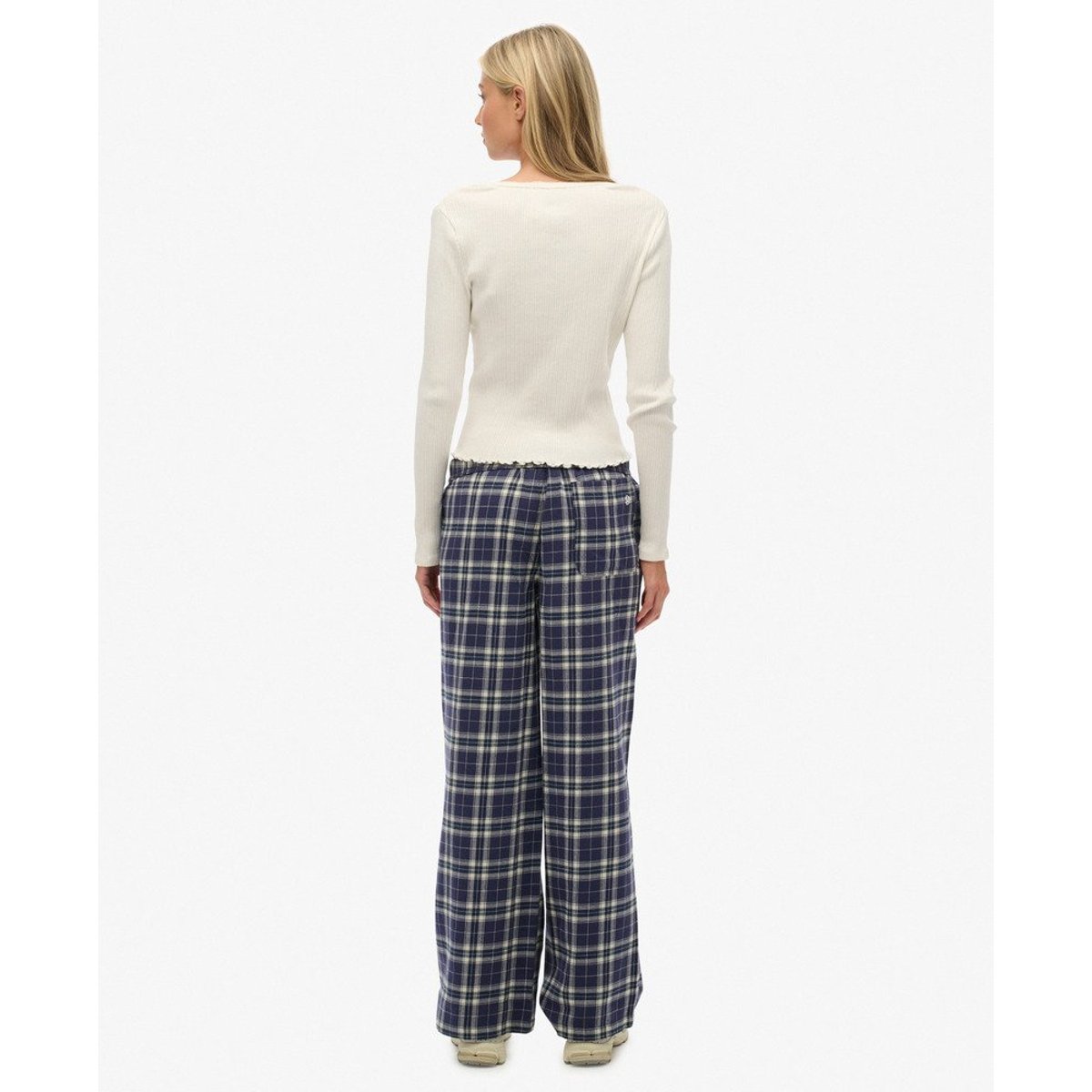 Pantalon à carreaux en coton avec élastique bleu marine à carreaux, SUPERDRY