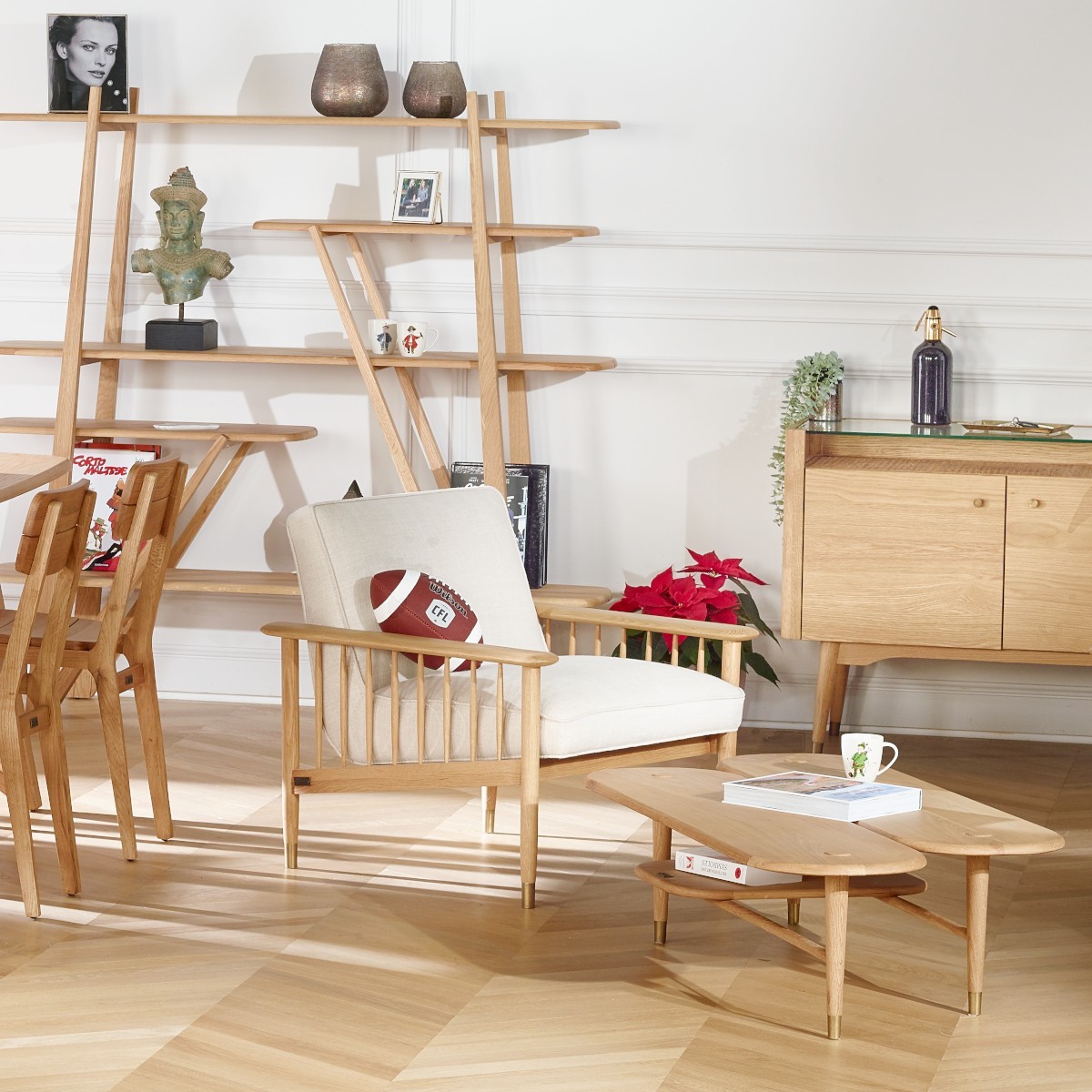 Fauteuil style contemporain en chêne et lin ALBERTINE lin, ROBIN DES BOIS