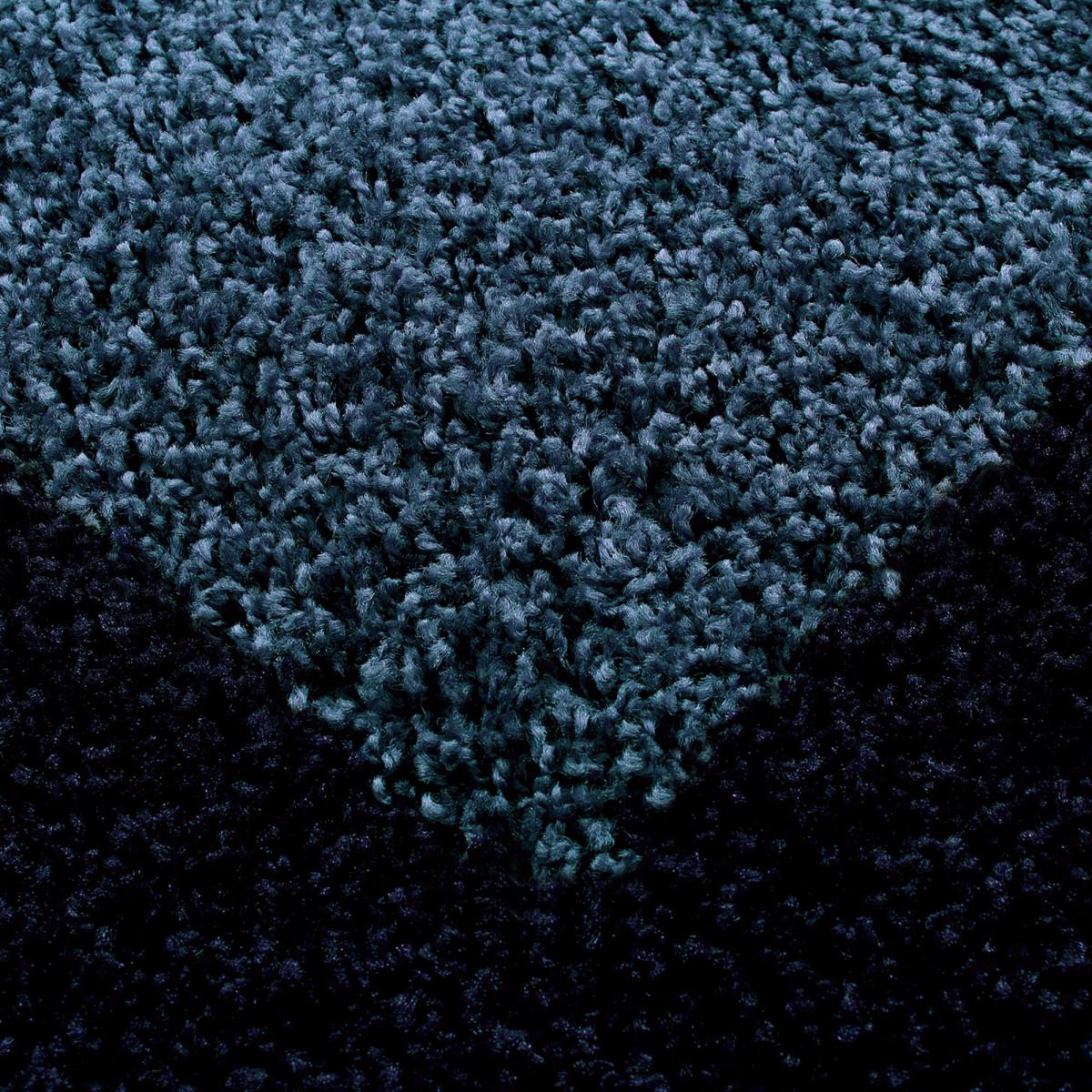 Tapis poils longs shaggy tissé motif simple BORDURE bleu, bleu foncé, UN AMOUR DE TAPIS