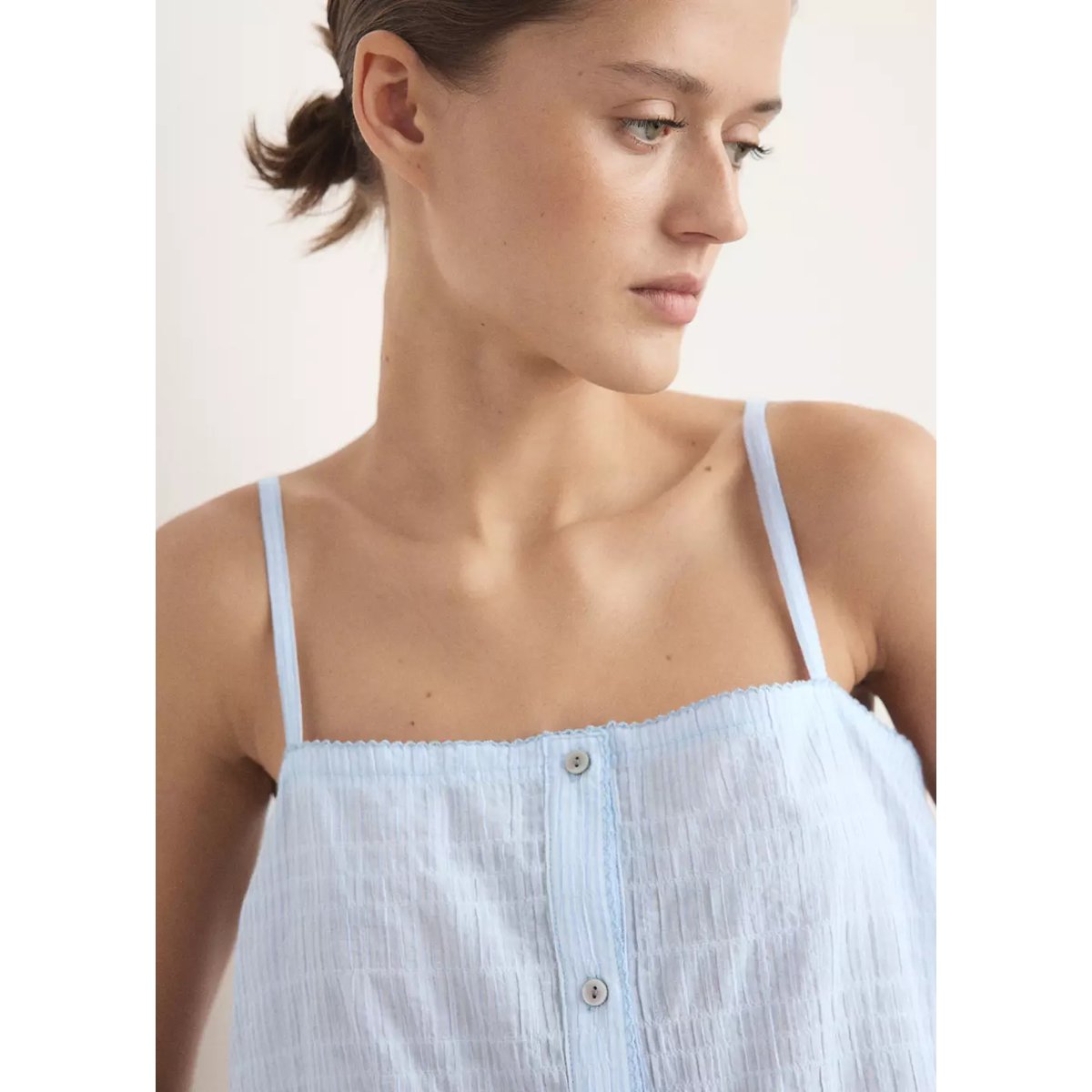 Chemise de nuit coton à bretelles bleu, MANGO