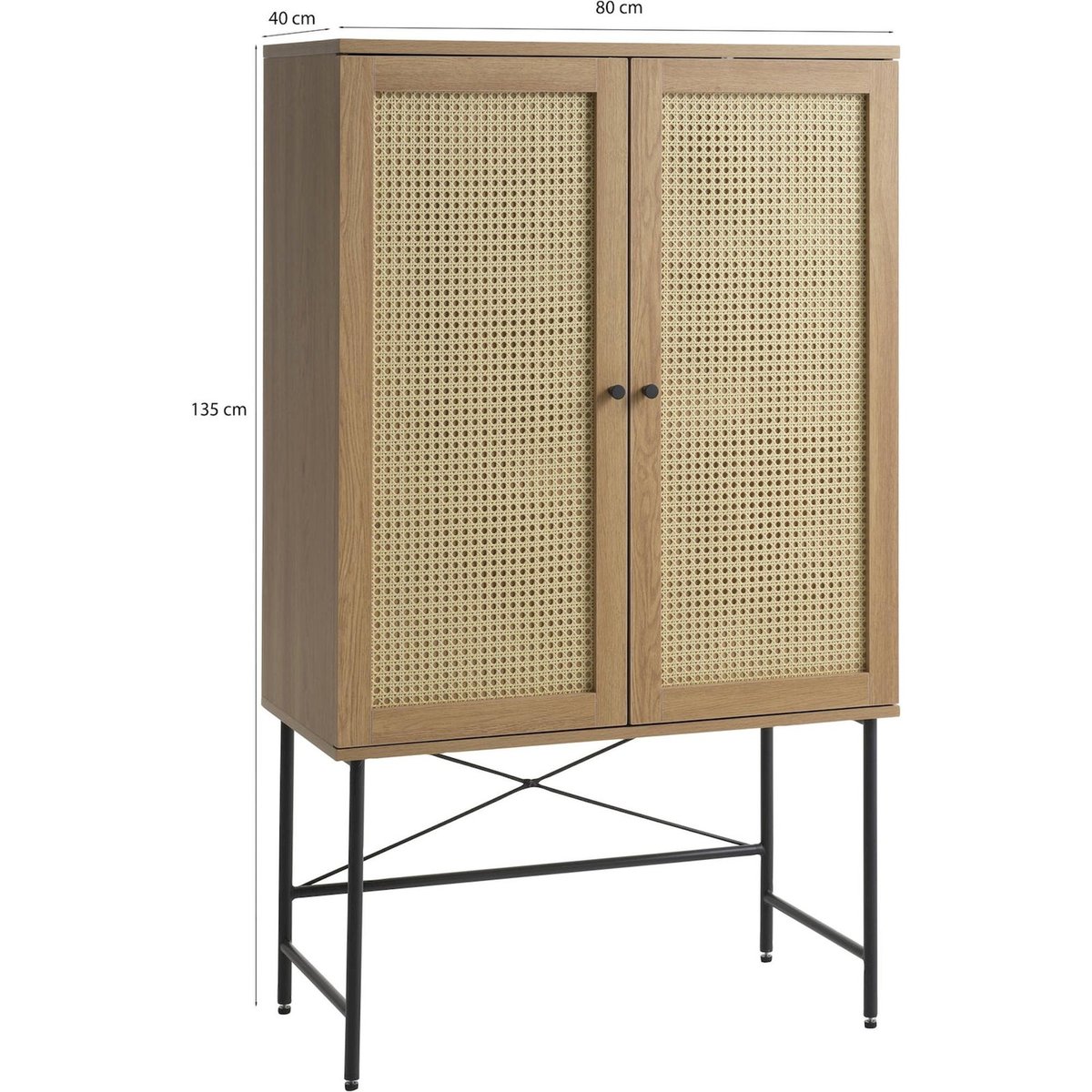 Buffet haut cannage MOGEST 2 portes noir mat, RECOLLECTION