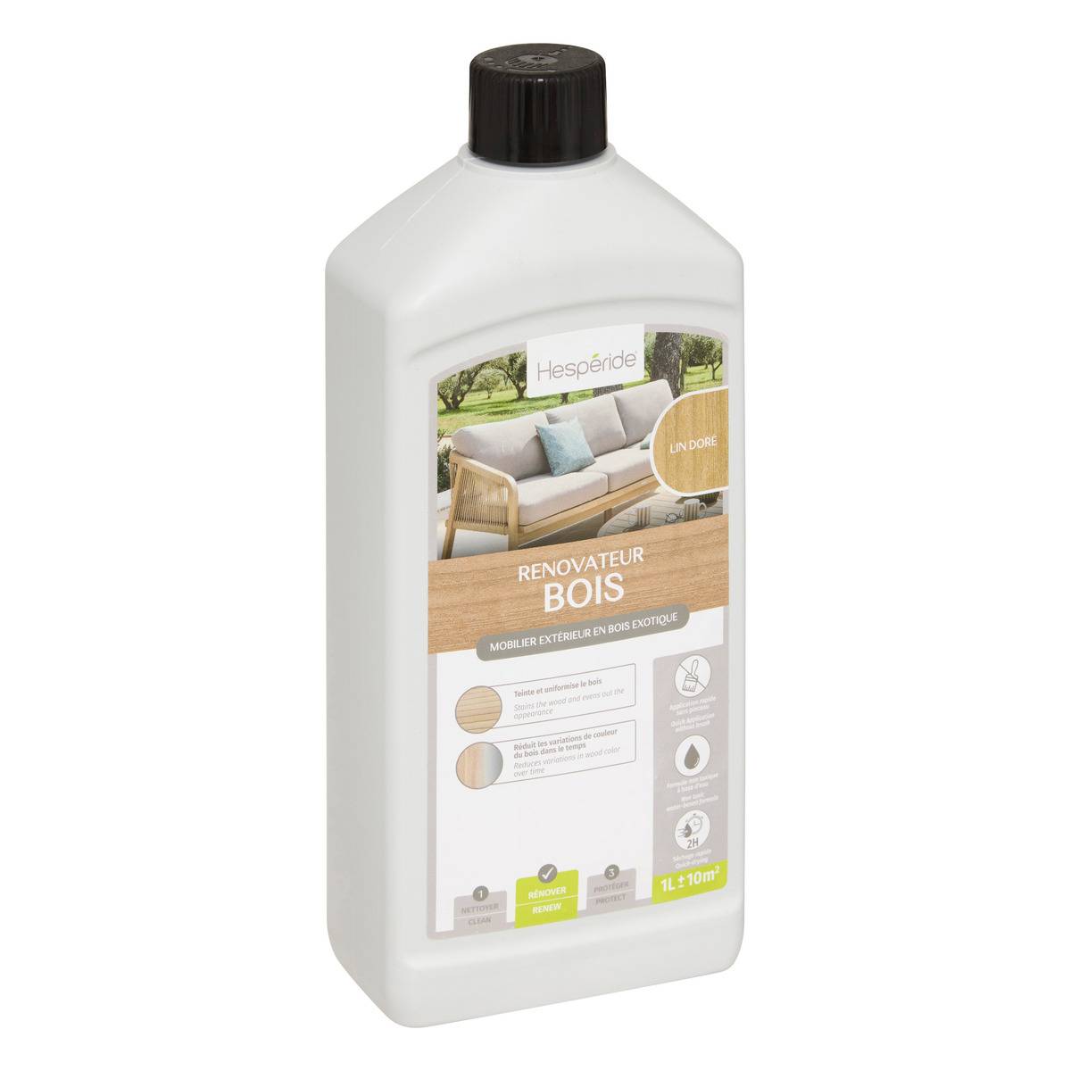 Rénovateur de couleur bois exotique finition Lin doré 1L blanc, HESPERIDE