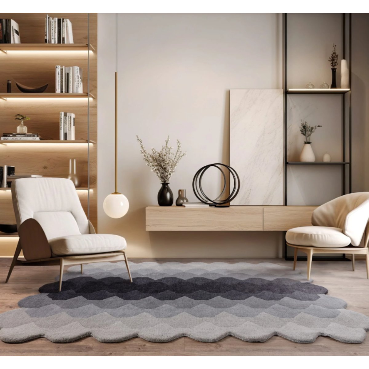 Tapis moderne tufté main en laine KERNEL noir, NOVATREND