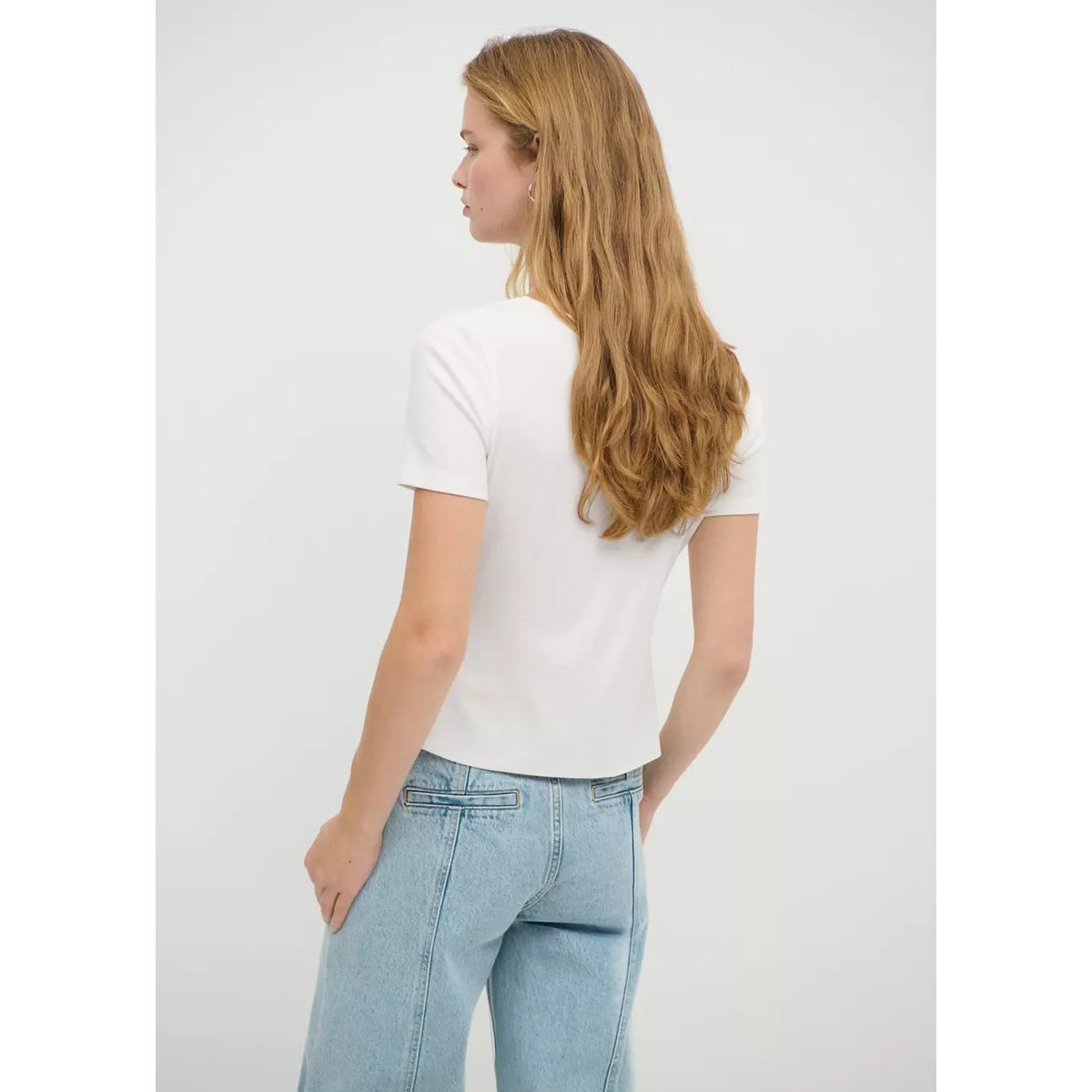 T-shirt côtelé croisé blanc cassé, MANGO TEEN