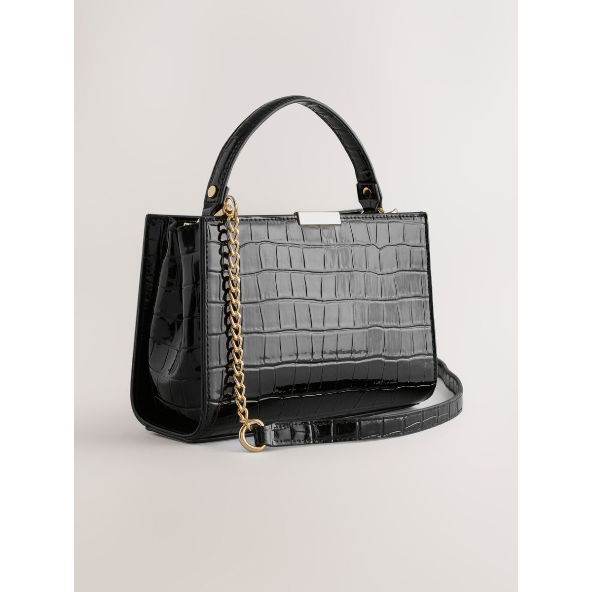 Sac effet croco avec anse sur le dessus noir, NEXT