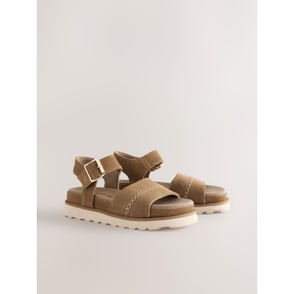 Sandales en cuir à plateforme et bout rond marron fauve, NEXT