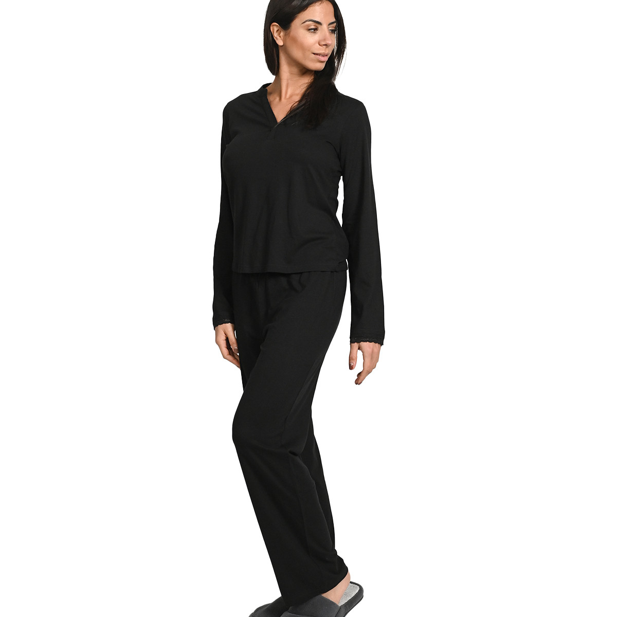 Pyjama femme à manches longues en maille EDEN noir, SENSEI MAISON