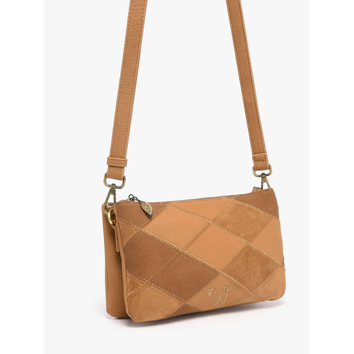 Sac bandoulière Neflier patchwork camel, WOOMEN