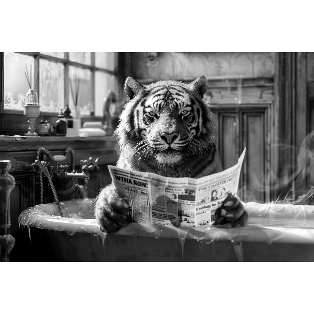 Tableau Sur Verre Synthétique Tigre Au Bain ANIMAUX HUMANISÉS tableau en verre synthétique, CEANOTHE